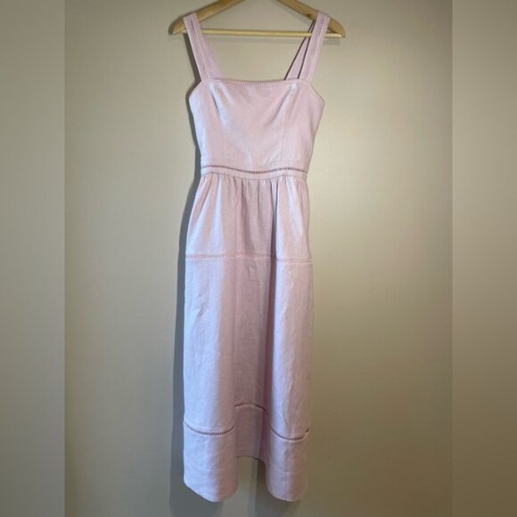 NEW Reformation Everett Linen Midi Dress Cherry Blossom Light Pink | US 0 UK 4 - Picture 4 of 14